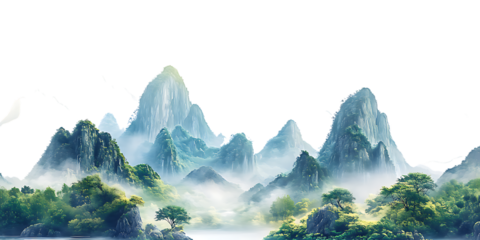 Misty Mountain Landscape: Asian-Inspired Scenic Painting