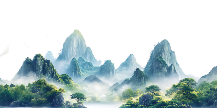 Misty Mountain Landscape: Asian-Inspired Scenic Painting