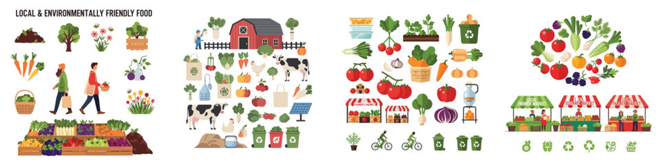Local Farmers Market and Organic Produce Illustration