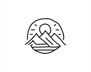 Vector outline of mountain and sun icon