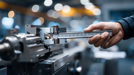 Naklejka premium Precision Measurement in Industrial Workshop with Caliper Tool
