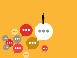 Idea businessman ignores criticism in the speech bubble