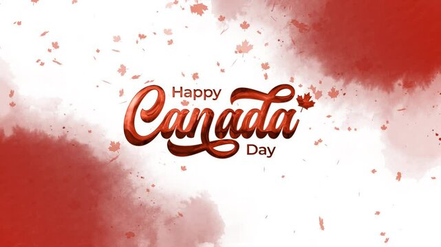 Canada Day celebration design featuring a maple leaf with red watercolor splash, perfect for patriotic Canadian holiday promotions and festivities.