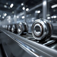 Close-up of Industrial Ball Bearings on Precision Conveyor System