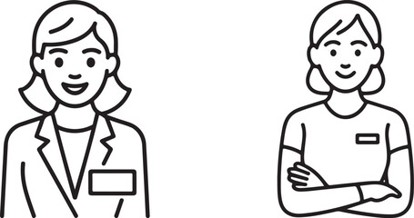 Two female professionals line art icons isolated on transparent background