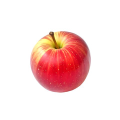A red apple with yellow spots and a brown stem , isolated on a png background