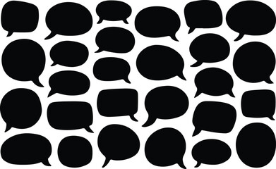 Collection of black speech bubbles isolated on transparent background