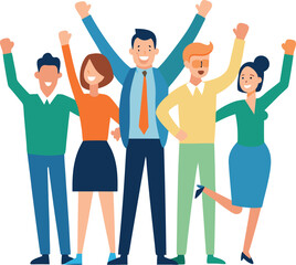 Fototapeta premium Office Team Rejoicing Together In A Flat Vector Style