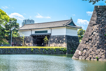 View at the Imperial Palace in the streets of Tokyo in Japan