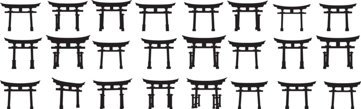 Torii gate silhouette vector illustration japanese shrine entrance traditional architecture asia landmark icon 100