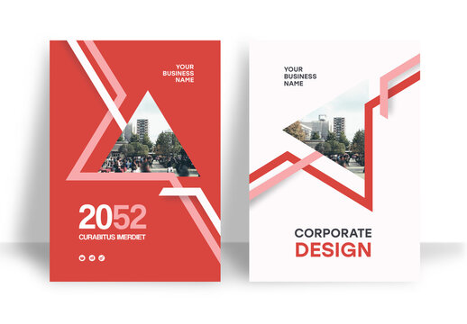Business Report Cover Template &ndash;  Red and White Geometric Layout (A4)

