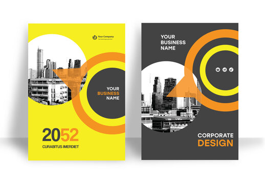 Business Report Cover Template &ndash;  Vibrant yellow and orange graphic elements Geometric Layout (A4)