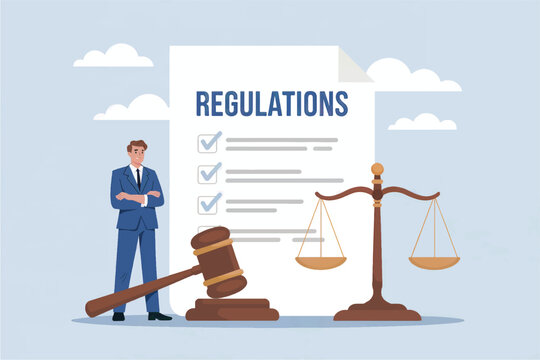 Vector cartoon illustration of regulations justice and law isolated on transparent background