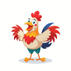 Cheerful Cartoon Rooster with Vibrant Colors and Welcoming Pose - Happy Farm Bird Clipart Illustration for Kids