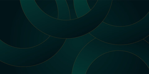 Dark green luxury background with circle geometric pattern. Modern circle overlap layers element with golden lines. modern trendy design