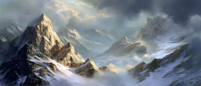 Majestic snowy peaks in a mountainous landscape - Powered by Adobe