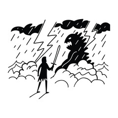 Vector illustration of black silhouette people, woman, man, and child under a tree