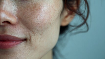 Obraz premium 肌のトラブル 日本人女性 クローズアップ（スキンケア シミ 二キビ 赤み たるみ ゆるみ ） 