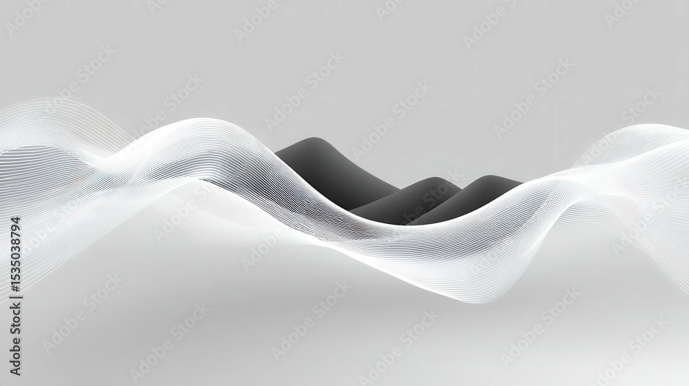 Poster abstract white wave pattern over a smooth dark surface creating a modern visual effect.