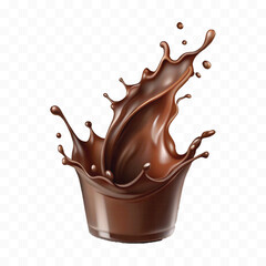 abstract 3d smooth liquid chocolate splash in different style isolated on transparent background