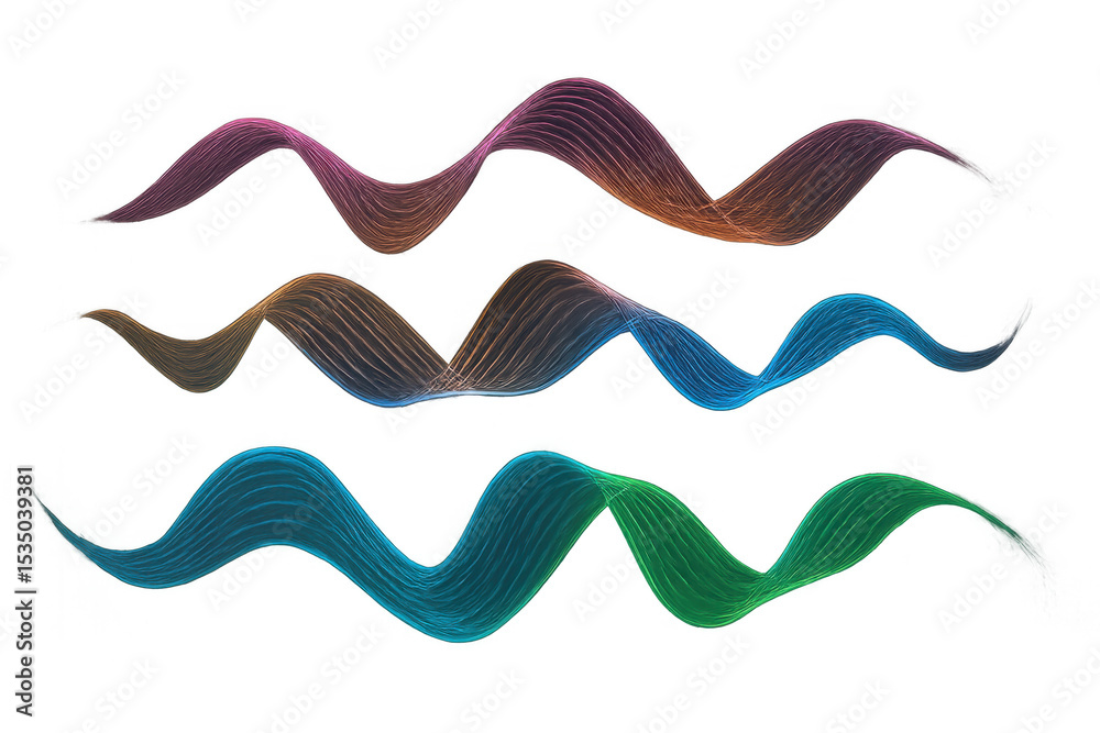 Poster abstract colorful wavy lines flowing on transparent background, creating a dynamic and vibrant visua