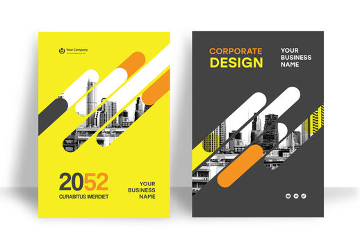 Business Report Cover Template &ndash;  Vibrant yellow and orange graphic elements Geometric Layout (A4)