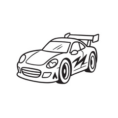 Obraz premium Cartoon Racing Car with Spoiler in Black and White Style