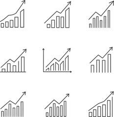 Collection of hand drawn business growth bar graphs and upward arrows for success and achievement concepts as a graphic icon