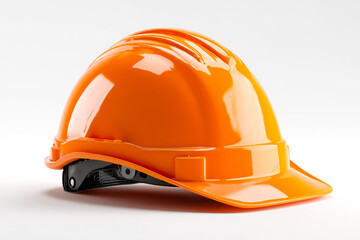 Bright orange safety helmet on a white isolated background for construction or industrial use.