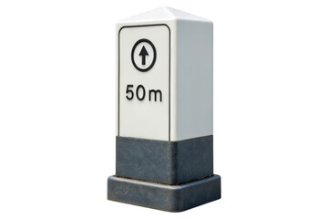 White and gray marker indicating 50 meters distance isolated with transparent background