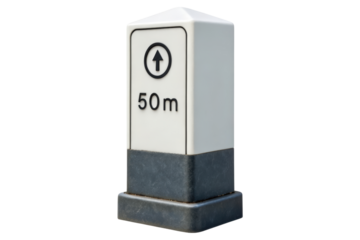 White and gray marker indicating 50 meters distance isolated with transparent background