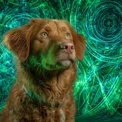 Charming Brown Dog with Captivating Expression Against Colorful Background