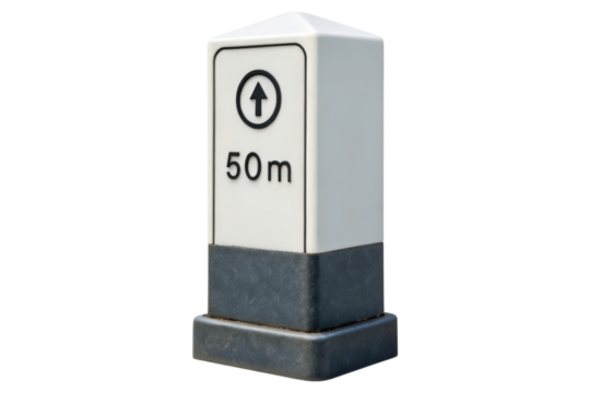 White and gray marker indicating 50 meters distance isolated with transparent background