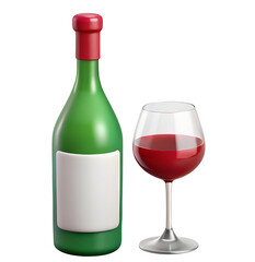 3D Wine Bottle Icon &ndash; Elegant Alcohol Beverage Illustration for Drinks and Bar Concepts


