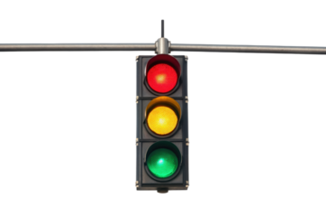 Traffic light showing all three red yellow green signals isolated with transparent background