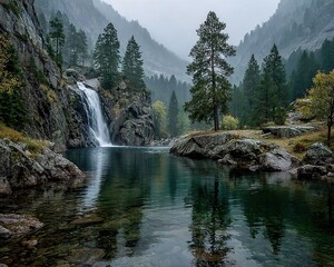 Misty Mountain Waterfall Pond.