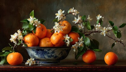 Oranges  Blossoms in Bowl.