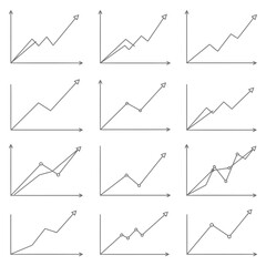Collection of minimalist line charts displaying business growth concepts and upward trends with arrow icon