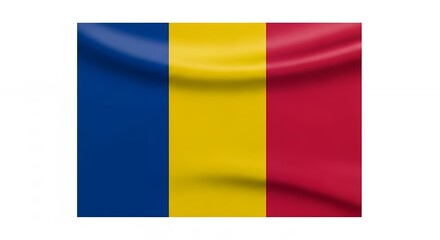 Fototapeta premium Wavy Romanian flag with vibrant blue yellow and red vertical stripes