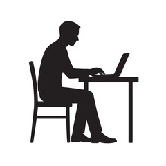 Man Sitting at Desk Focused on Laptop Work Task