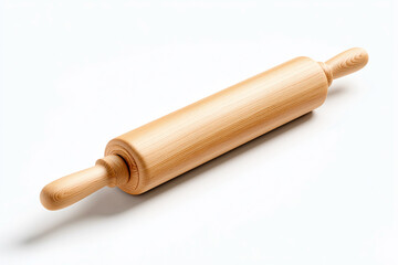 Fototapeta premium Wooden rolling pin on a white isolated background, perfect for baking and cooking enthusiasts.