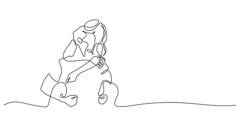 happiness man piggyback girlfriend dating joyful time line art. continuous line drawing couple day out vacation romantic love concept handdrawn minimalism copy space