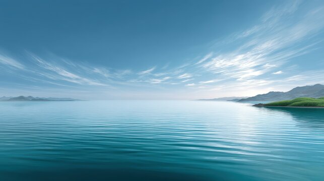 Serene seascape with tranquil waters and a clear blue sky.