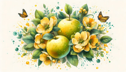 Bright and colorful pattern with apples of different colors on a light background. Suitable for wallpaper, textiles, packaging and web design.
