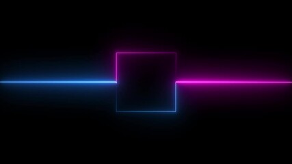 Abstract black background, neon box with glowing neon lines on black background. Glowing Neon light frame rectangle loading icon background - Powered by Adobe