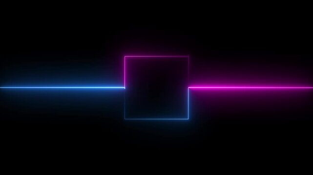 Abstract black background, neon box with glowing neon lines on black background. Glowing Neon light frame rectangle loading icon background