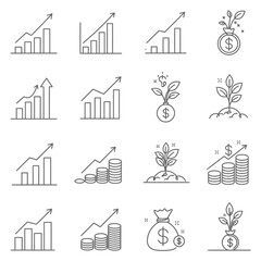 Financial growth and investment icons representing business success and profitability with minimalist design
