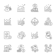 Financial icons set representing growth investment and monetary concepts in clean line art style