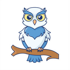 Fototapeta premium Cute cartoon owl blue and white color animal illustration, Flat Cartoon Style design for Web, Flayer, Sticker, Landing Page, banner