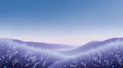 Serene landscape with soft purple hills and delicate white flowers under a pastel sky.